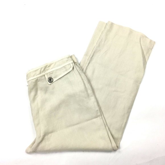 Soft Surroundings Linen Cropped Pants Beige White - Picture 1 of 6